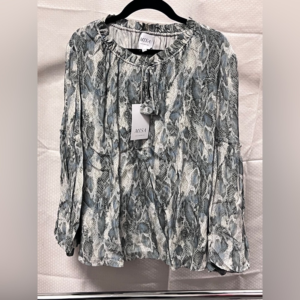 NWT Misa Los Angeles Women's Blue Snake Print Top